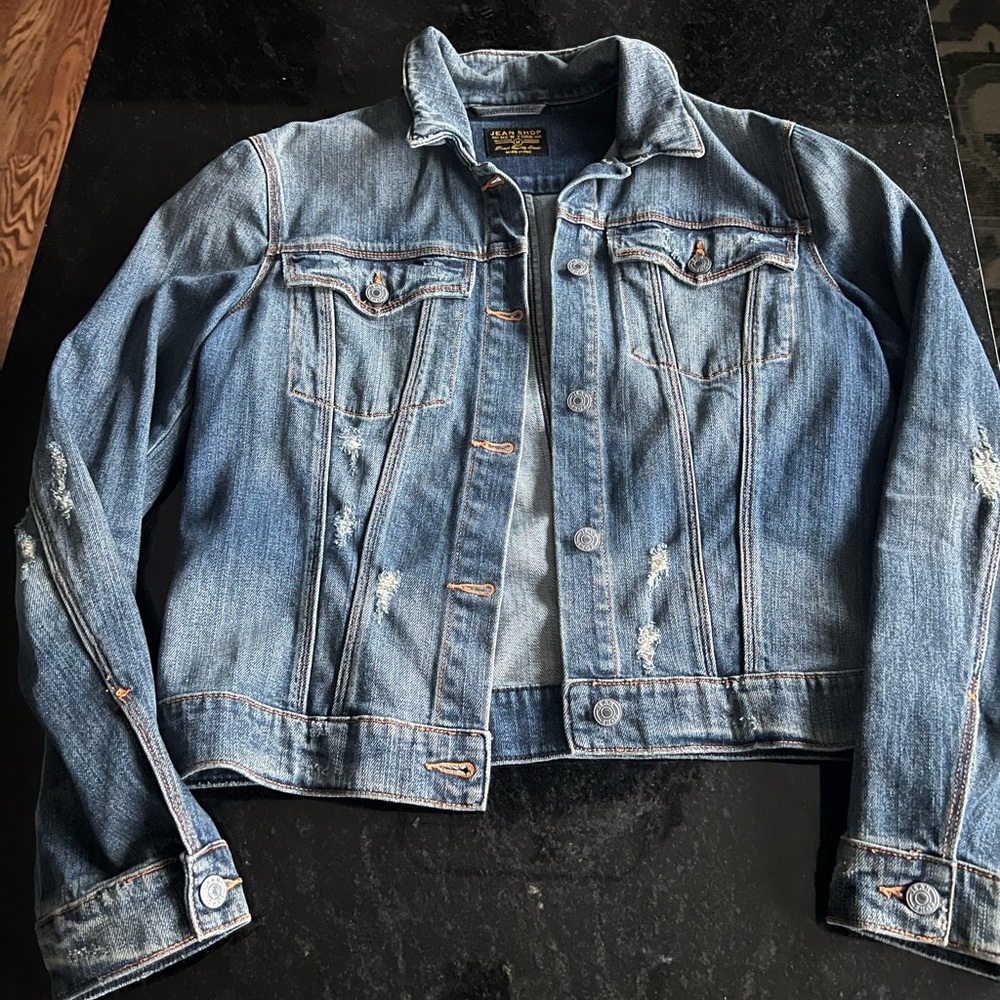 Jean Shop New York cropped Jean Jacket with Distressed Details - women’s medium